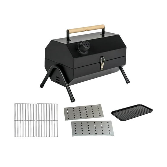 colaxi Portable BBQ Grill Foldable Grill Multifunctional Accessories Outdoor Barbecue Cooker Tabletop Baking Oven for Farmhouse Yard Black with Grill Pan