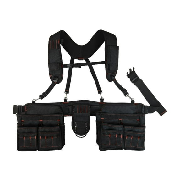 colaxi Tool Belt with Suspenders Tool Organizer for Plumbing Woodworker Black Red