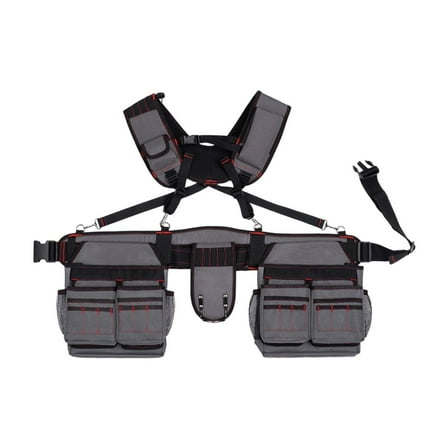 colaxi Tool Belt with Suspenders Tool Organizer for Plumbing Woodworker Gray Red