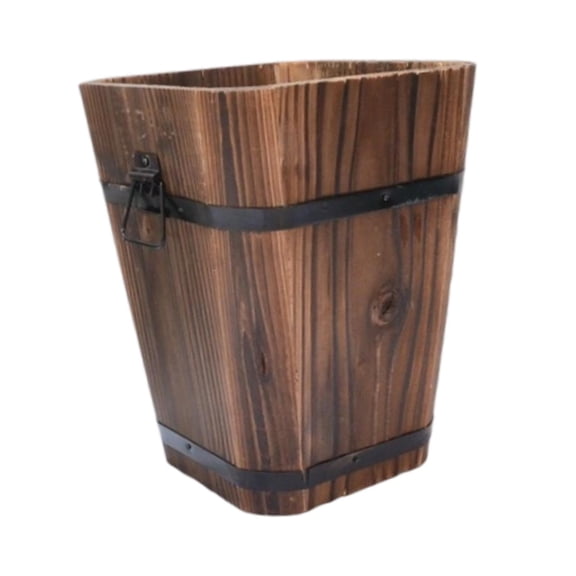 colaxi Wooden Bucket Planter Retro Design Plant Container for Entryway Cafe Desktop L L