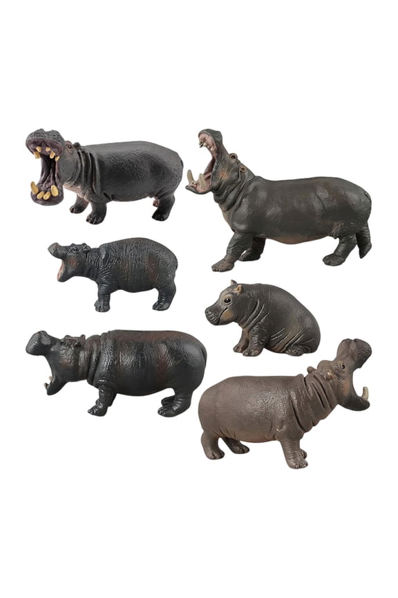 6 Pieces Hippo Figures Animals Figurine for Ages 3+ Children Holiday Present