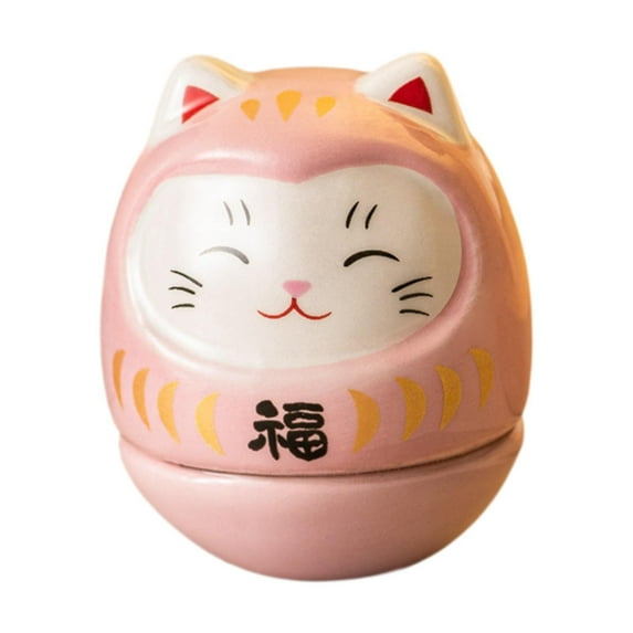 colcolo Ceramic Lucky Cat Figurine Tumbler Doll Adorable Accessories 1.4x1.4x1.5inch Pink