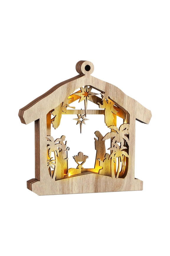 Christmas Wooden Nativity Scene Ornament Charm Hanging Ornaments for Holiday