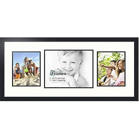 collage photo frame double mat with 1 - 11x14 and 2 - 8x10 openings and black frame