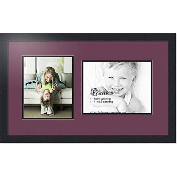 collage photo frame double mat with 1 - 8.5x11& 8x10 openings and black frame