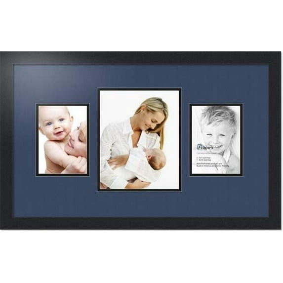 collage photo frame double mat with 1 - 8x10 and 2 - 5x7 openings and black frame