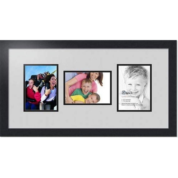collage photo frame double mat with 3 - 5x7 openings and black frame