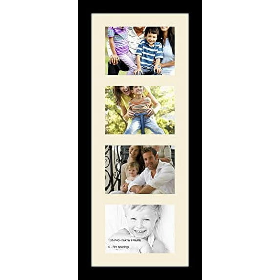 collage photo frame single mat with 4-5x7 openings and black frame.