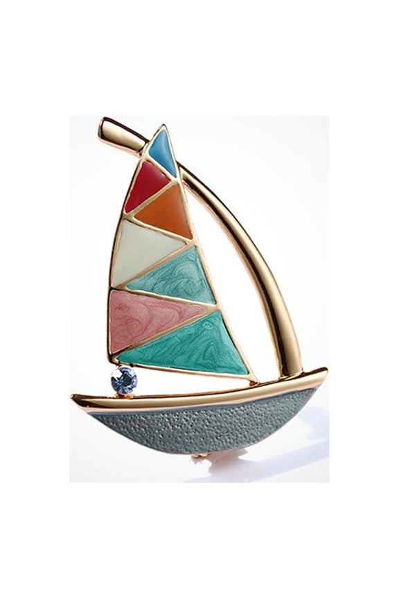 Multi-Color Sailboat Brooch Pin, Stylish Simple Design Breastpin for Clothing and Outfit Decoration