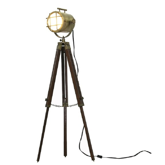 collectiblesBuy Industrial Searchlight Vintage Nautical Adjustable Tripod Floor Lamp Brass Marine Ship Theme LED Lights