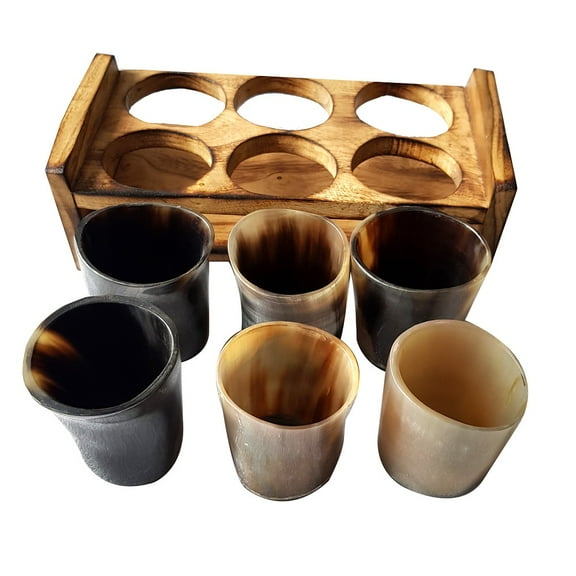 collectiblesBuy Viking Beer Wine Drinking Horn Short Glass Set Of 6 With Solid Wooden Stand Viking Wine/Mead Mug