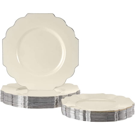 Disposable Plastic Dinner Plates (10 Piece), Heavy Duty Disposable plates (10.75"), Fine Dining Plastic Dishes For Elegant China Look, Great for Parties, Wedding & Events - Ivory