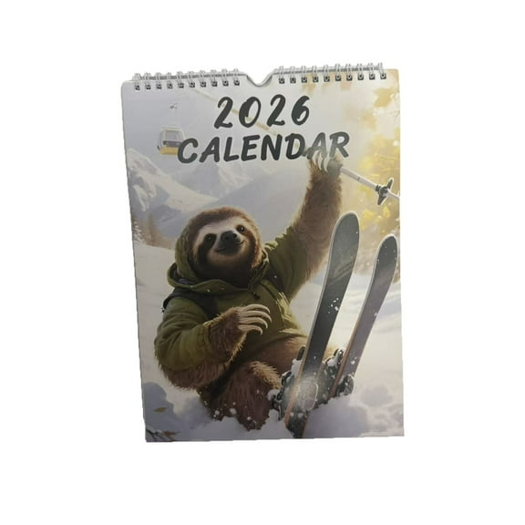 color 2026 Wall Calendar Sloth Animal Theme Monthly Organizer Office Home Decor Paper 8X10Inch