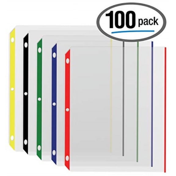 color edge sheet protectors, 100/box, by better office products, color coded edges, 8.5 x 11 inches, 5 assorted colors, 100 pack