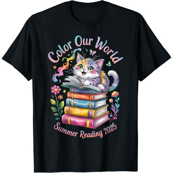 color our world summer reading 2025 cat T-Shirt Tops Tee
