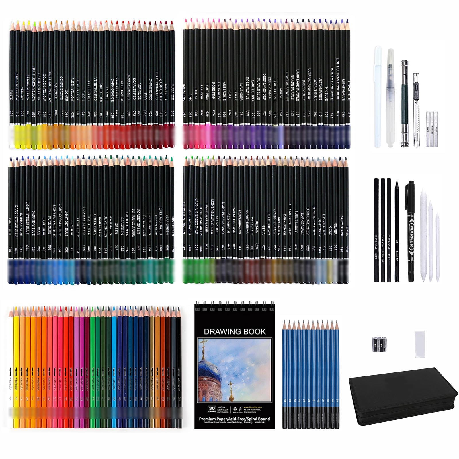 color pencils Kids Colors Pencils Set 182PCS Professional Art Supplies 120 Professional Oil Pencil 32 Water-color Pencils Colored Pencils Sharpener Sketch Painting Tools for Students Kids