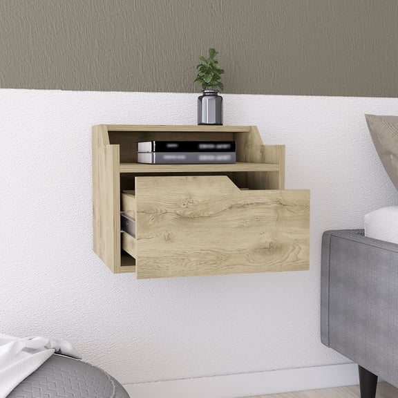 -colored Floating Nightstand With Robust Structure, Spacious Drawer And Table For Bedroom Generous Storage Top Surface