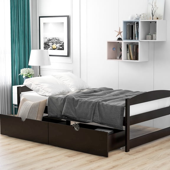 -colored Twin Bed With Two Drawers For A Tidy Living Environment Platform In Elegant Finish - Functional