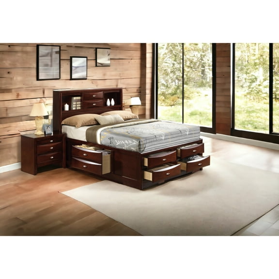 -colored Wooden Bed With 8 Drawers - Composite Wood 8 Storage In 28"h Base,