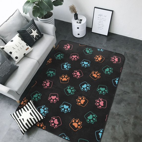 colorful Dog Paw Area Rugs for Living Room Bedroom, 5x7 Soft Throw Washable Rug Non-Slip Carpet, Indoor Floor Rug Bedroom Decor Aesthetic