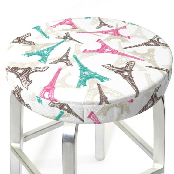 colorful Eiffel Tower Round Bar Stool Seat Covers, Elastic Round Chair Cover Stool Seat Slipcover Bar Stool Cushions Round Pad for 12-14 inch