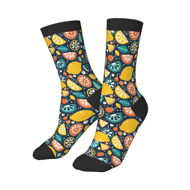 colorful Lemon print Kids Boys Girls Crew Socks, Bright Colorful Dress