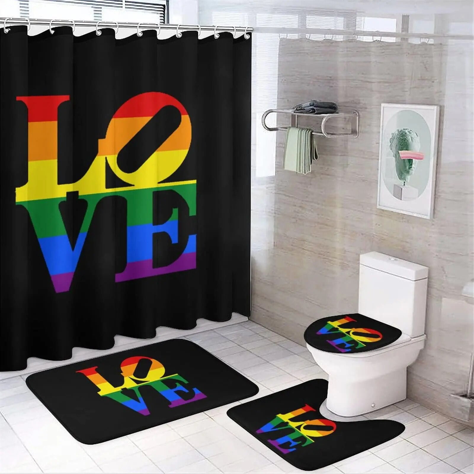 Colorful Pride Gay Flag Shower Curtain Set Bath Mat Bathroom Set Toilet