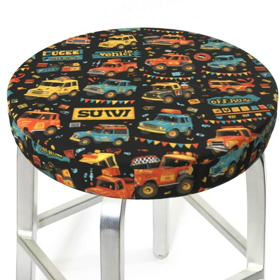colorful SUV off road car Round Bar Stool Seat Covers, Elastic Round Chair Cover Stool Seat Slipcover Bar Stool Cushions Round Pad for 12-14 inch