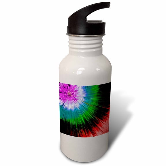 3dRose, colorful and textural watercolor tie dye design with starburst style, Flip Straw 21oz Water Bottle