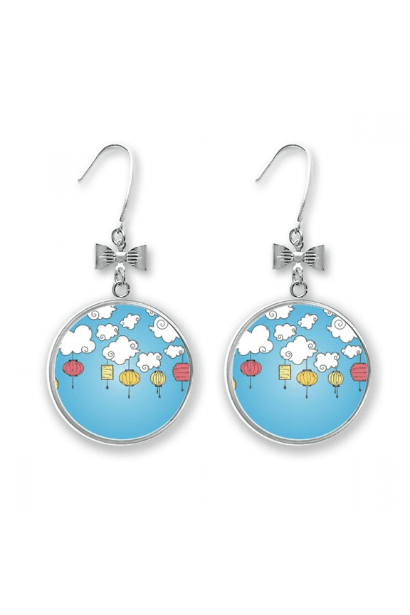 colorful cartoon cloud pattern bow earrings drop stud pierced hook