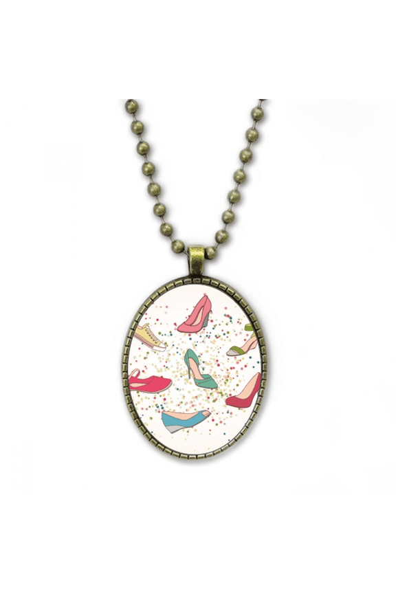 colorful cartoon high heels shoes pattern necklace vintage chain bead pendant jewelry collection