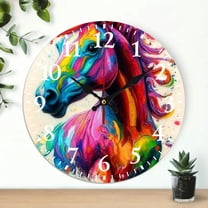 colorful horse Wooden Wall Clock Silent Mechanical Movement, Wall art Decor Perfect for Living Room, Dorm, Bedroom, Kitchen, Home Office & More, Wall Clock Living Room