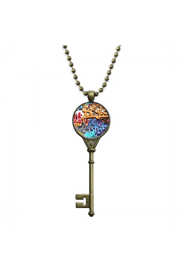 colorful l painting pattern graffiti street key necklace pendant tray embellished chain