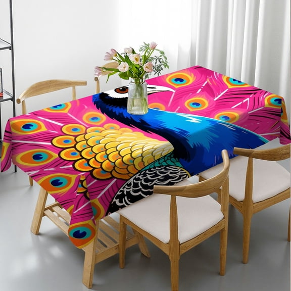 colorful peacock modern art Tablecloths rectangle , Holiday Party Tablecloth - Polyester Tablecloths Rectangular Tablecloth, Cafe, dinner, brunch, buffet, picnic, party