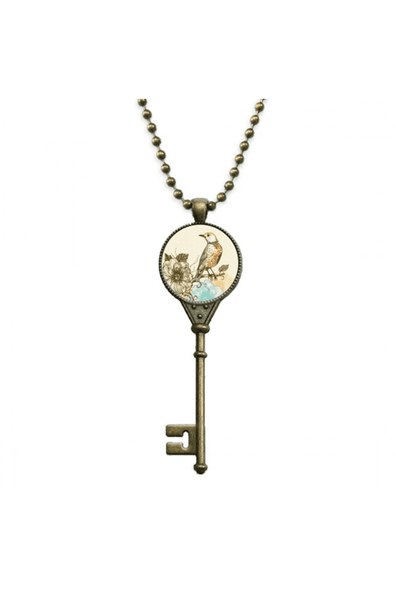 colorful pencil birds flowes key necklace pendant tray embellished chain