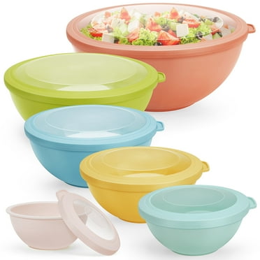 Vesteel 6Pcs Mixing Bowl Set with Lids, Plastic Nesting Bowls for Mixing, Storage, Kitchen Prepping, Serving Food, Microwave & Dishwasher Safe - Multi-color