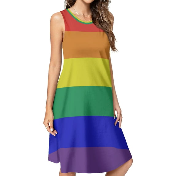 colorful stripes Spring Summer Dresses for Women Fashion T-shirt Dress Casual Sleeveless Loose Sundress with Pockets
