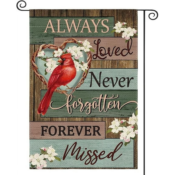 colorlife Cardinal Memorial Garden Flag 12x18 Inch Double Sided Outside, Always Loved Never Forgotten Memorial Day Gravesite Saying Yard Outdoor Decoration