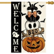 colorlife Halloween Ghost Cat Boo Garden Flag 12x18 Inch Double Sided Outside, Welcome Holiday Yard Outdoor Decorative Flag