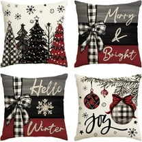colorlife Merry Christmas Joy Xmas Trees Red Throw Pillow Covers, 20 x 20 Inch Christmas Winter Holiday Cushion Case Decoration for Sofa Couch Set of 4