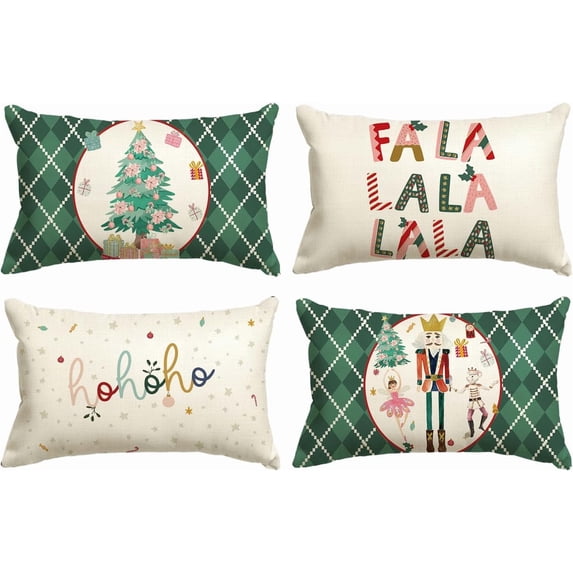 colorlife Merry Christmas Nutcracker Green Throw Pillow Covers, 12 x 20 Inch Winter Holiday Party Cushion Case Decoration for Sofa Couch Set of 4