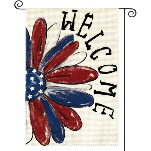 colorlife Patriotic 4th of July Garden Flag 12x18 Inch Double Sided Outside, Memorial Day White Floral Welcome Daisy Yard Outdoor Decoration