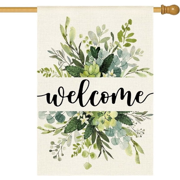 colorlife Spring Summer Floral Welcome Garden Flag 12x18 Inch Double Sided Outside, Eucalyptus Seasonal Farmhouse Yard Outdoor Flag