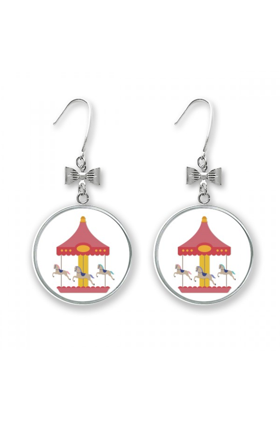 colourful carousel musement park pattern bow earrings drop stud pierced hook