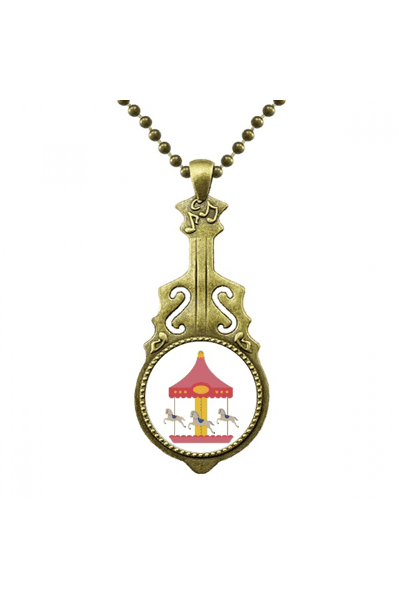 colourful carousel musement park pattern necklace antique guitar jewelry music pendant