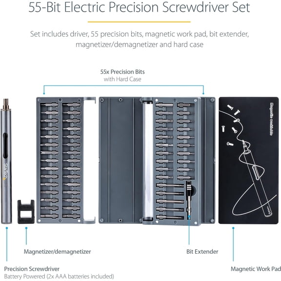 .com 55-Bit Electric Precision Screwdriver Set - Portable Cordless Battery Powered Bit Driver Kit for Electronics, Laptop, Computers, Tablet & Phone Repairs - Magnetic Work Pad, TAA