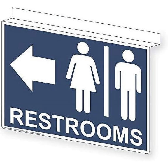 .com Restrooms Ceiling Sign, Projection-Mount 14x10 in. Aluminum for Bathrooms$$Other