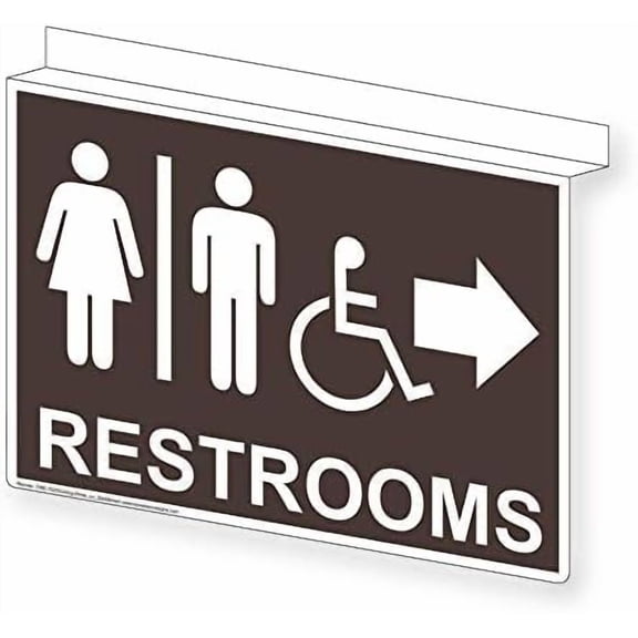.com Restrooms Ceiling Sign, Projection-Mount 14x10 in. Aluminum for Bathrooms$$Other