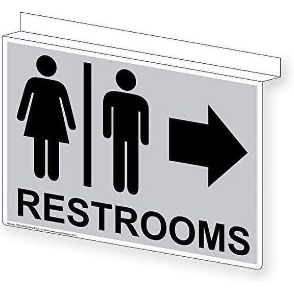 .com Restrooms Ceiling Sign, Projection-Mount 14x10 in. Aluminum for Bathrooms$$Other
