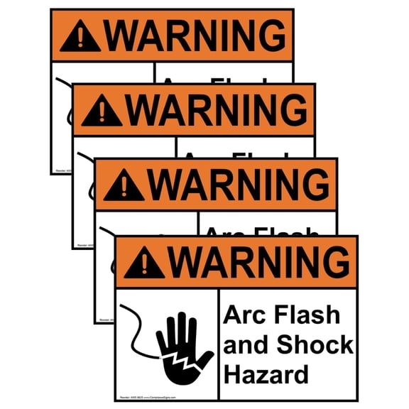 .com Warning Arc Flash and Shock Hazard ANSI Safety Label Decal, 5x3.5 inch 4-Pack Vinyl for Electrical